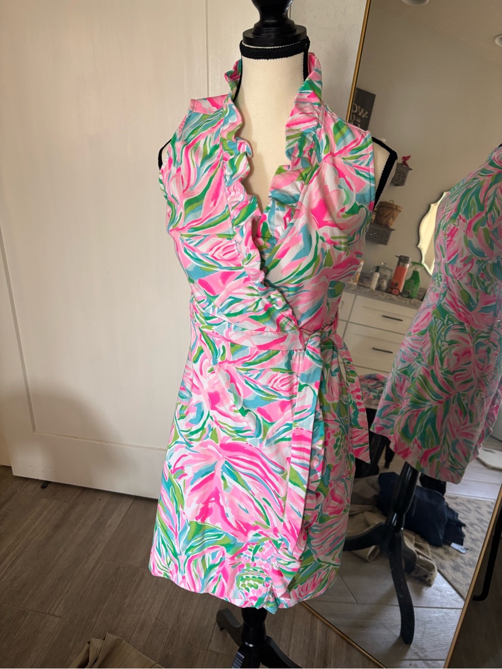 Lilly Pulitzer Pink White & Green floral wrap dress
